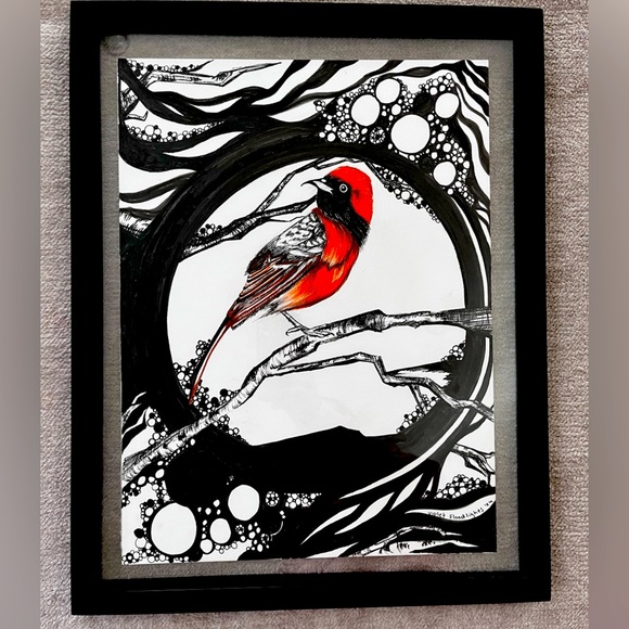 Hand-Drawn Bird Zentangle Alcohol Marker Art by Leah Jurim – Violet Floodlights - Picture 3 of 10